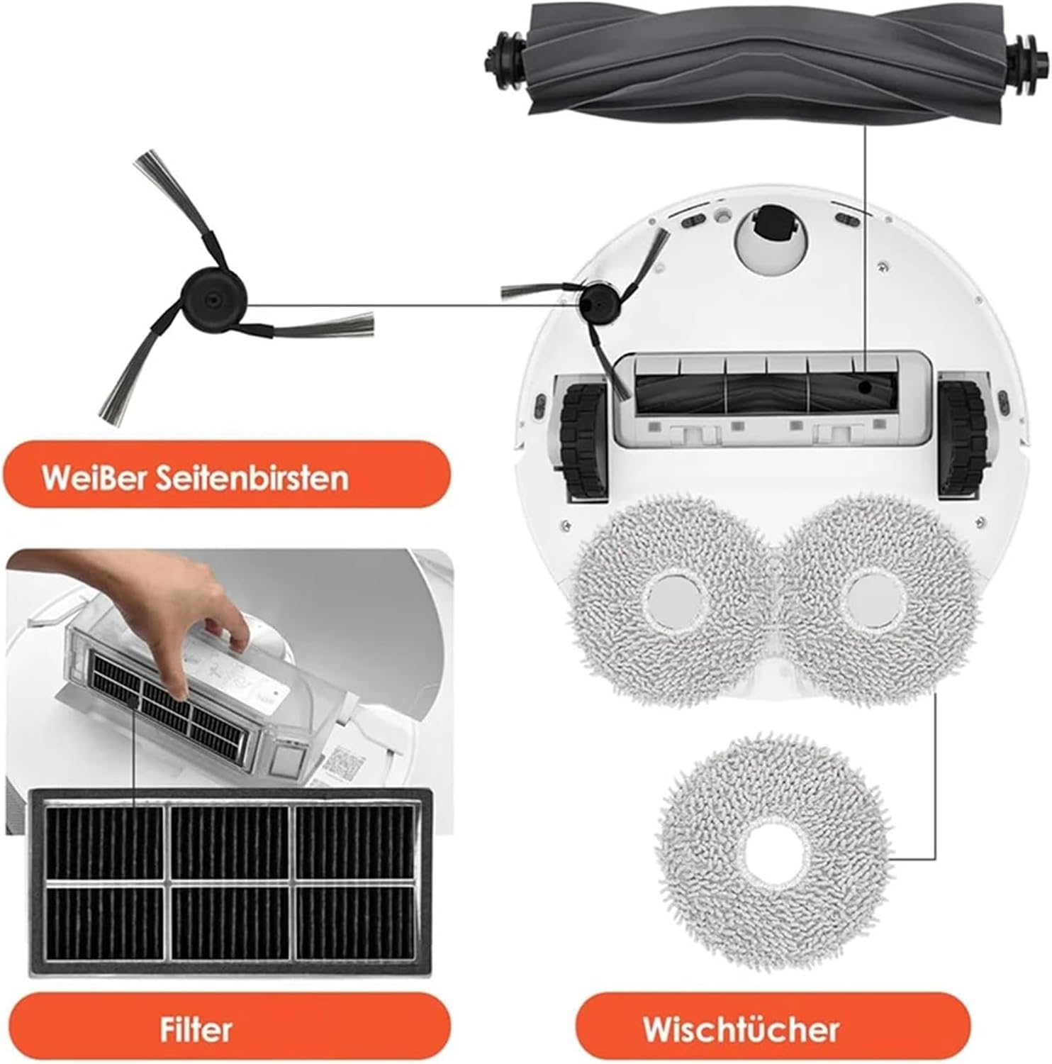 mop pads, 2 Set，Compatible For Dreame X40 Ultra Robot Vacuum Cleaner Main Side Brush Hepa Filter Mop Cloth Dust Bags Accessories,for cleaner accessory