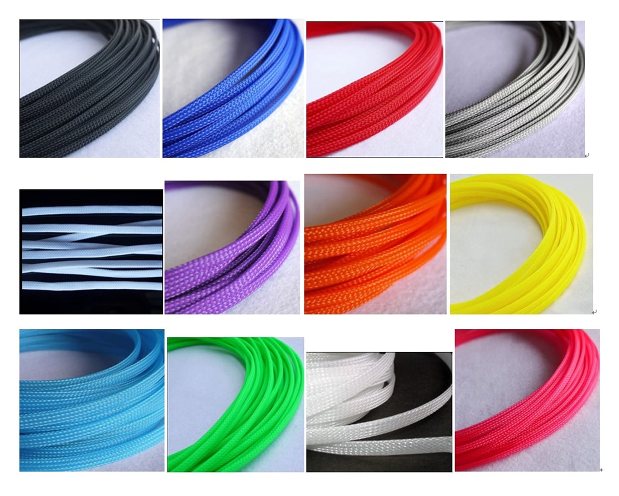 Silikonkabel, Elektrokabel 10mm 12mm 16mm Flache Kabelhülsen geflochtene erweiterbare Nylon Schlangenhautdrahtärmeln schwarz rot gelb grün(Orange,12MM_20 Meter)