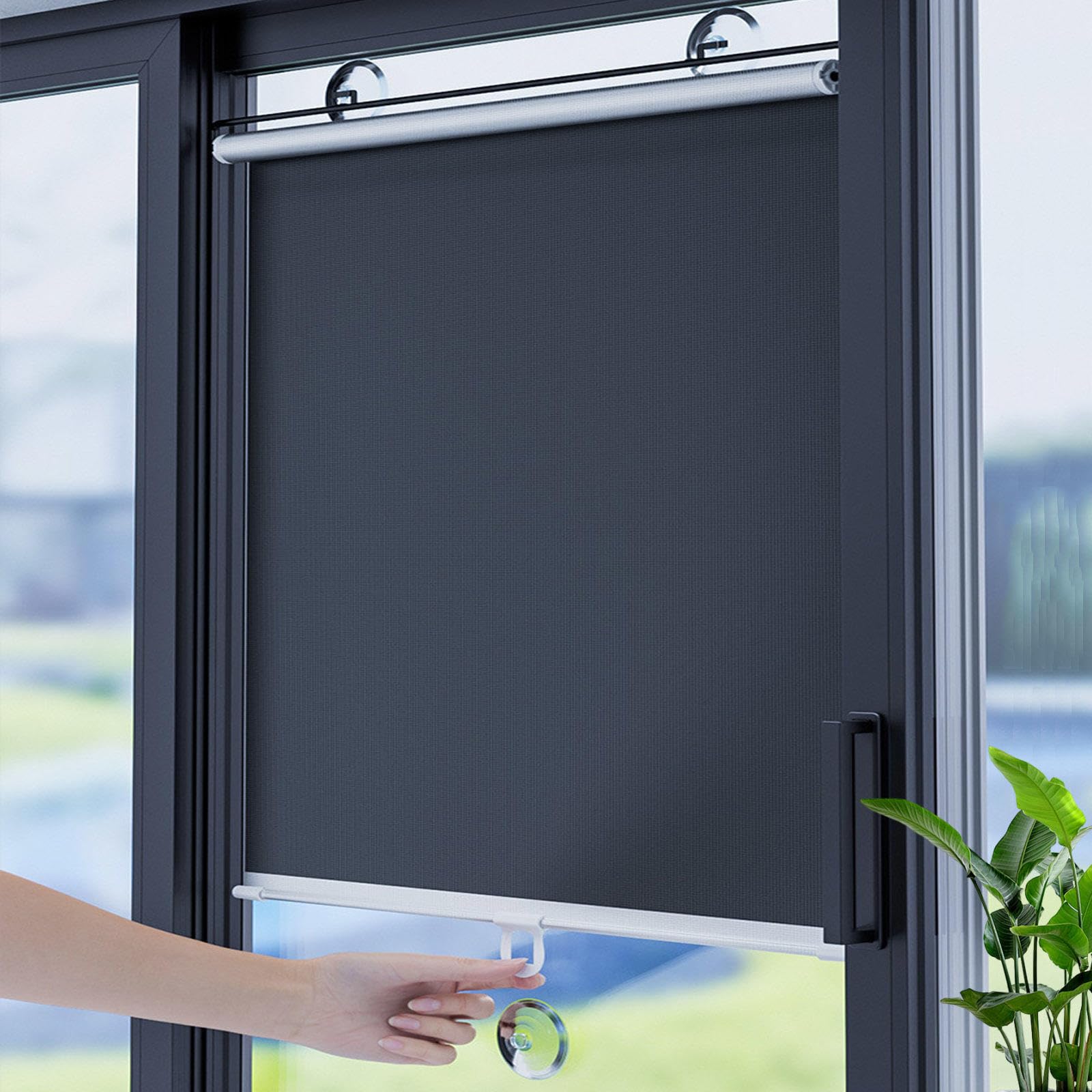 Kgudys Black Suction Cup Roller Shades For Indoor Windows,Total Out Curtain,30X100cm,40X125cm,68X130cm,80X165cm Roll Up Shades,Retractable Sunshades,Temporary Privacy Blinds,-45X100cm/18X39in