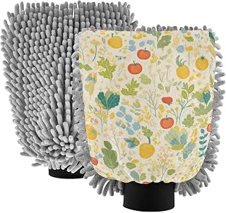 Delicados guantes de microfibra de color amarillo vegetal de dibujos animados, guantes de lavado sin arañazos para lavado de coches, guantes de secado de automóviles, paquete de 2