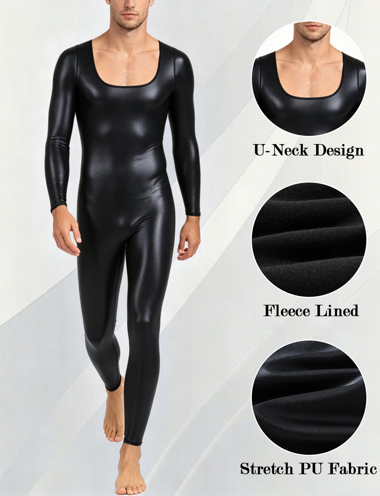 Jumpsuit Homme Body en Cuir Sexy Une Pièce Bodysuit Combinaison de Sport Catsuit Moulante Stretch Shapewear Costume de Fête Clubwear S-2XL
