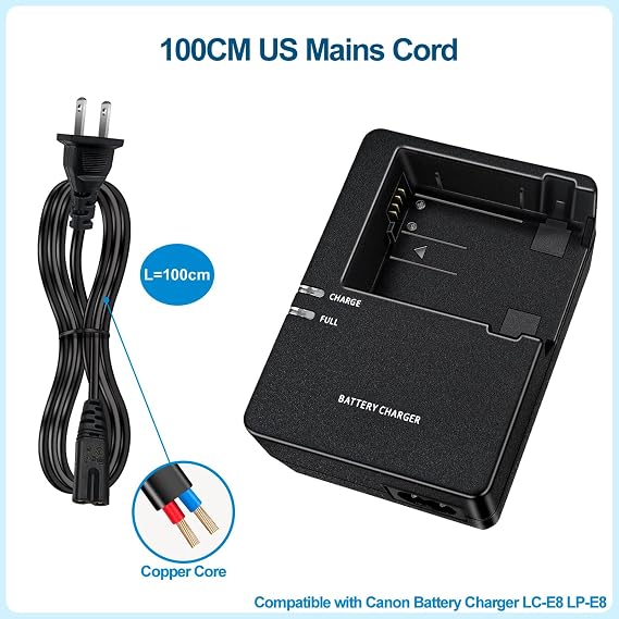 LC-E8 / E8C / E8E 720mA Fast Charger for Canon Camera LP-E8 Battery