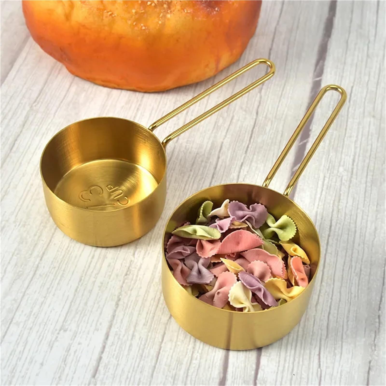 Juego de tazas y cucharas medidoras acero inoxidable doradas, apilables, for café, repostería, harina accesorios for el hogar para Medir Líquidos y Sólidos