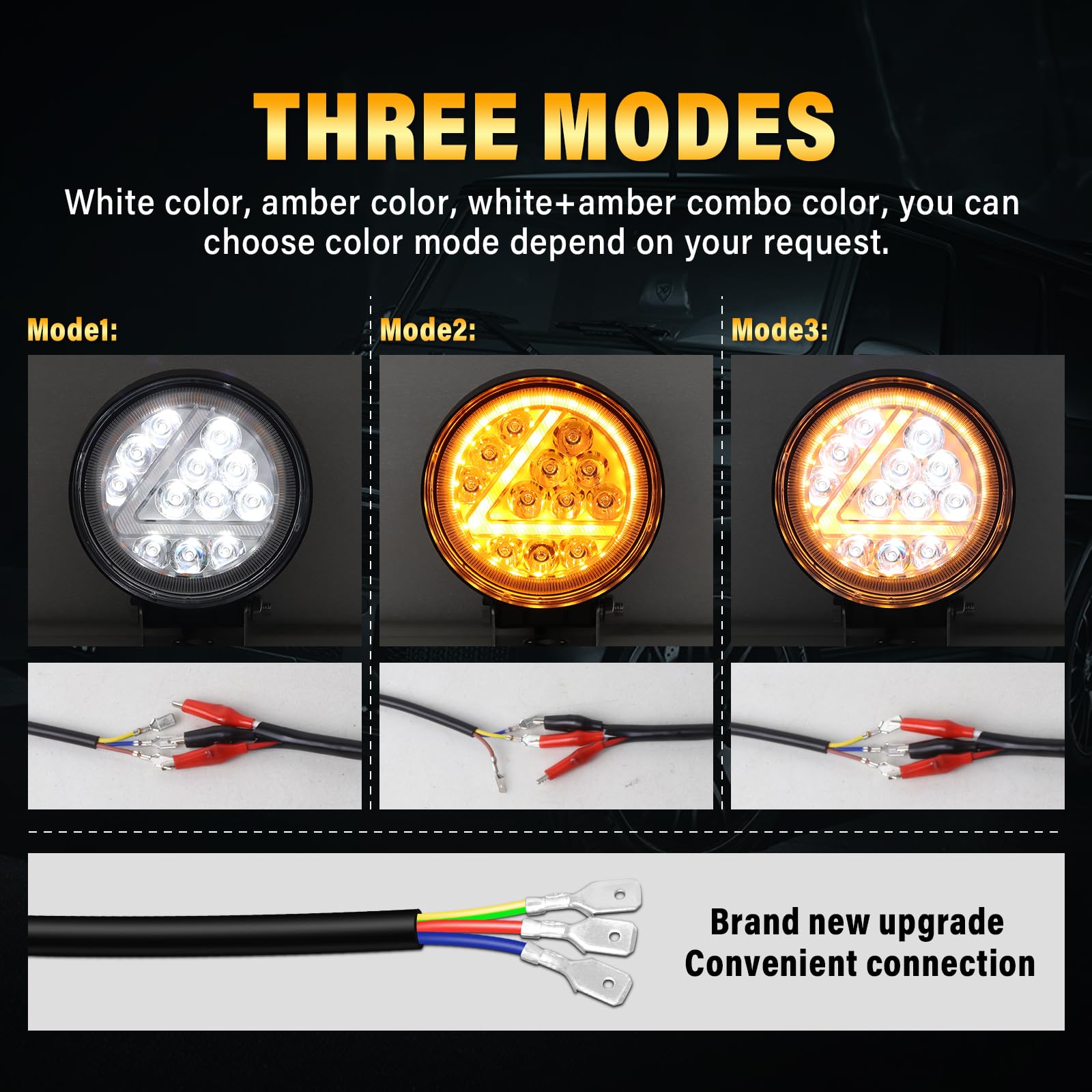 RIGIDON 4Pcs Faros de trabajo Redondos, 4 Pulgadas 10cm 36W Blanco y ámbar Spot lámpara trabajo led, Spotlights Exterior Foco led 12V 24V para Off road Camión Coche ATV 4x4 Tractor, faros antiniebla