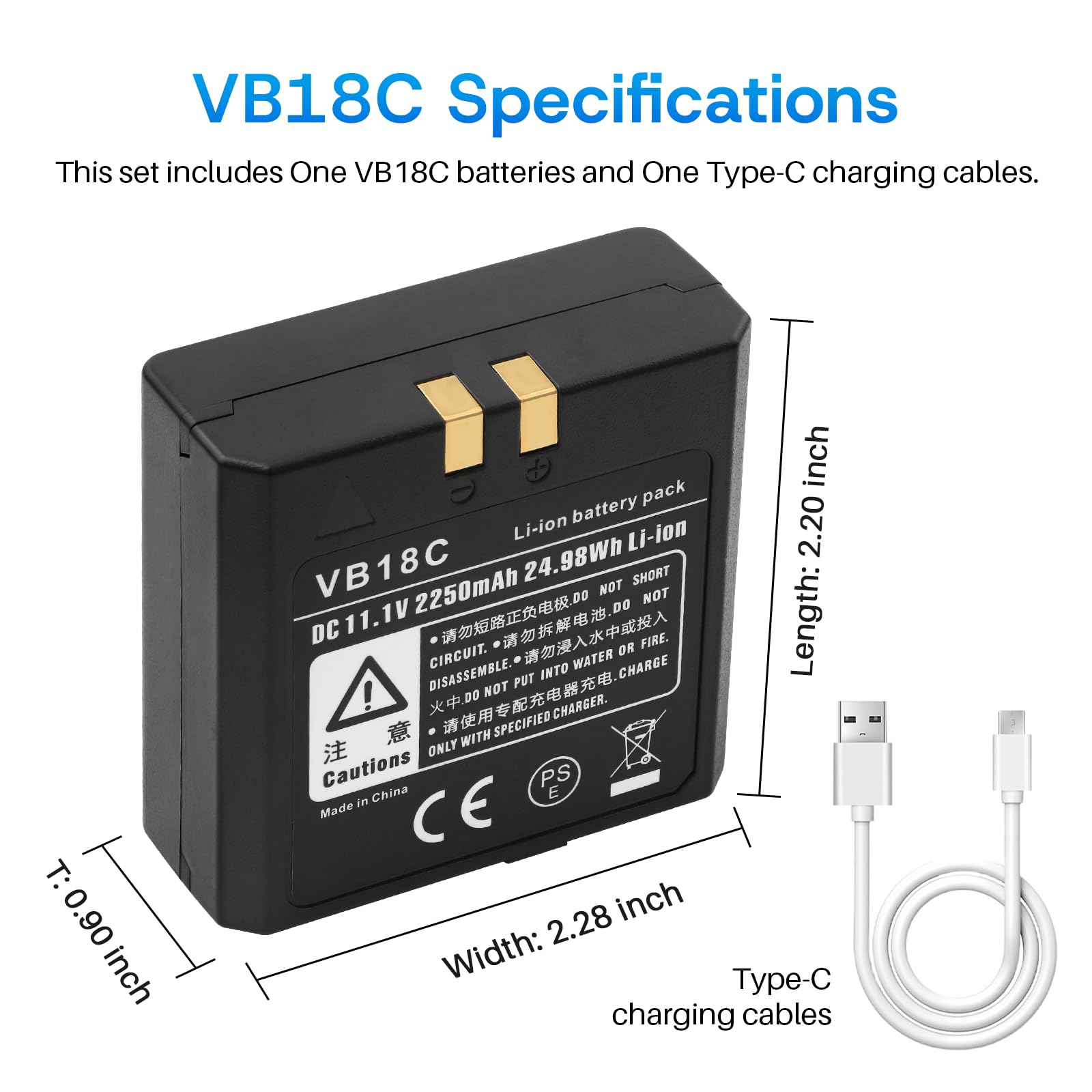 ANTIEE VB18 VB19 Ersatzakku für Go-DOX V850 V850II V860 V860II Speedlite-Blitzgerät 11.1V 2250mAh