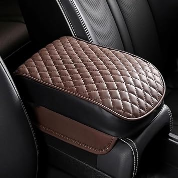 Car Center Console Armrest Cover for VW T-Cross 2019-2023, Microfiber Leather Armrest Cover Middle Console Pad Arm Rest Cushion Interior Accessories, Coffee