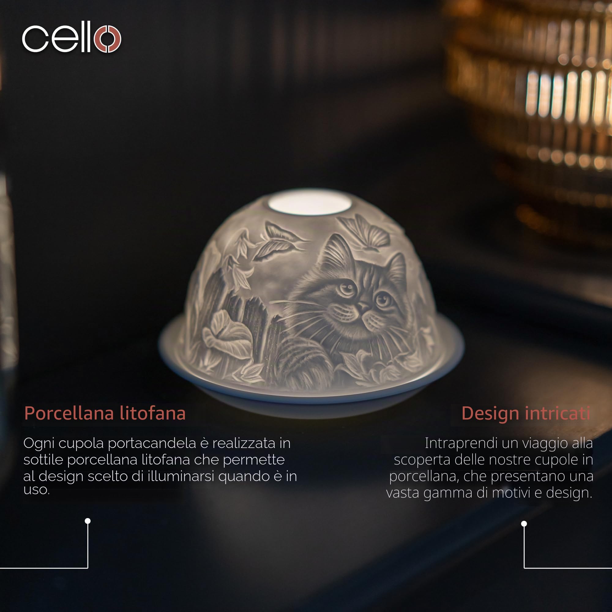 Cello Portacandele in porcellana a cupola, design a forma di gatto, con proiezione 3D e messaggio profumato, non profumato, candela a LED, scaldacera per amanti degli animali, regali della natura