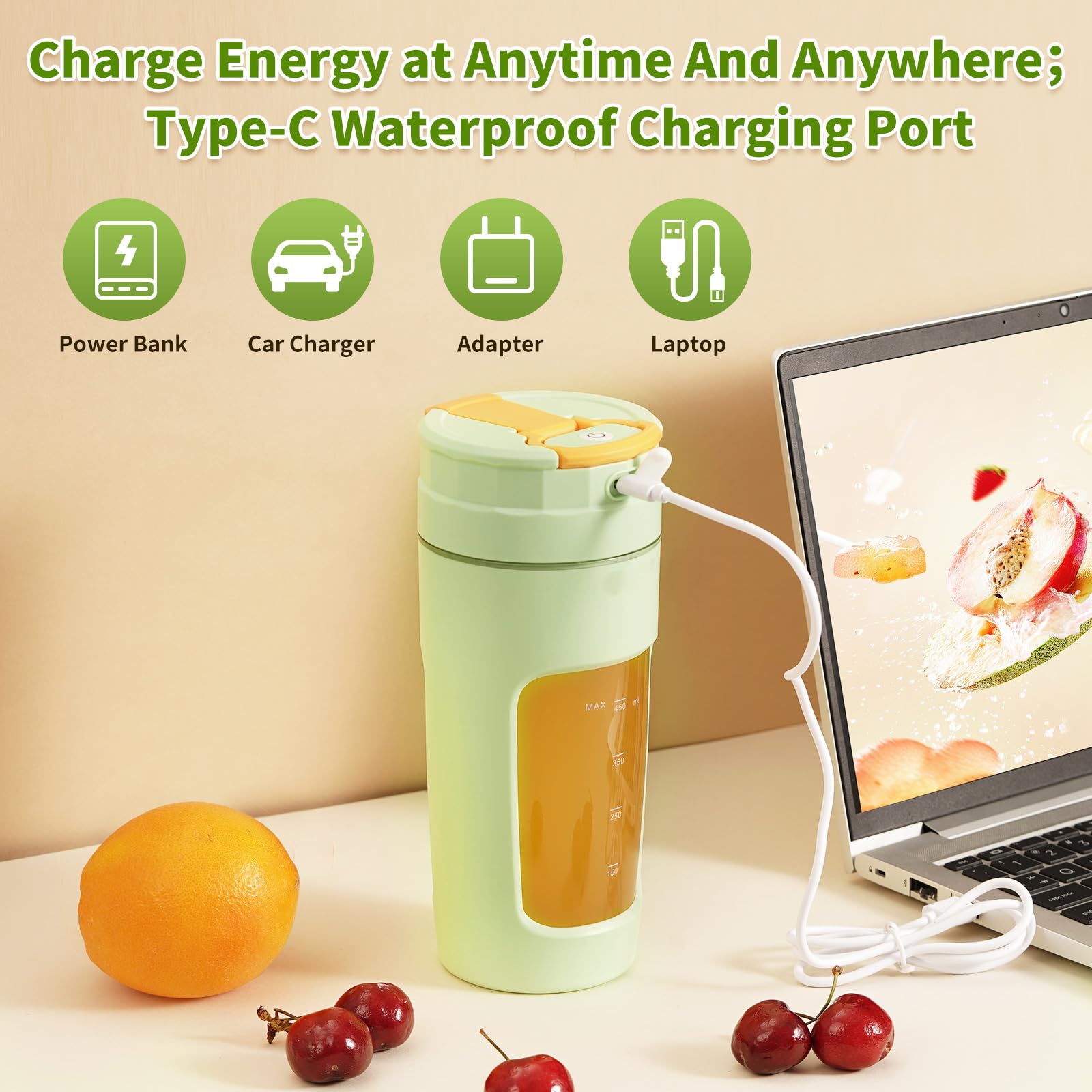 Vaso portátil de gran capacidad, 600 ml, licuadora de tamaño personal de viaje para batidos y batidos. Mini licuadora recargable por USB, taza de jugo portátil, taza de licuadora de alta potencia de