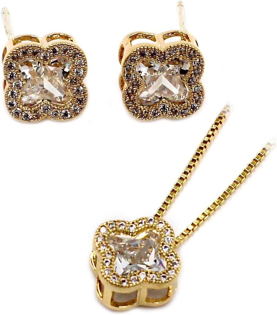 Ocean Fashion Stylish cherry crystal necklace earrings set (gold-plated-base)
