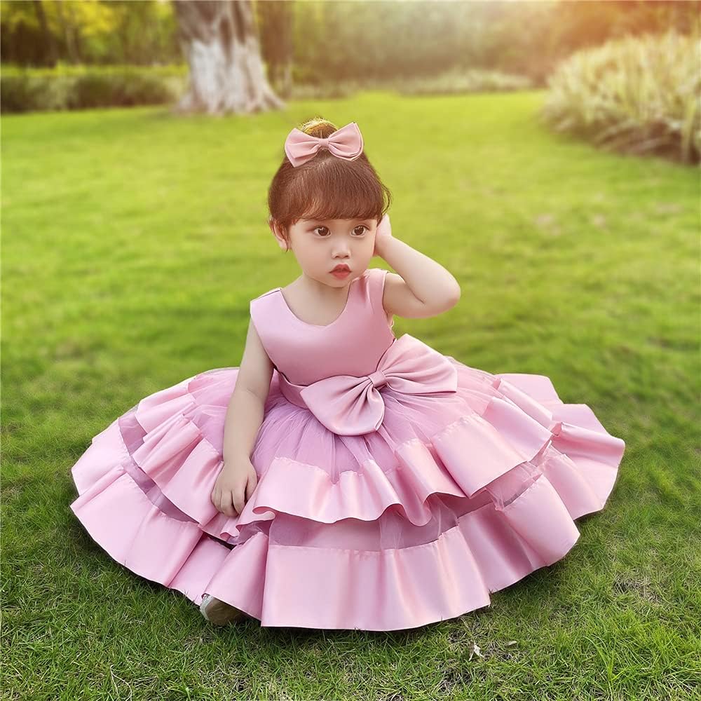 AIMJCHLD 0-6T Baby Girls V Backless Flower Dress Pageant Party Wedding Gown Dresses with Hair Bow - Image 3