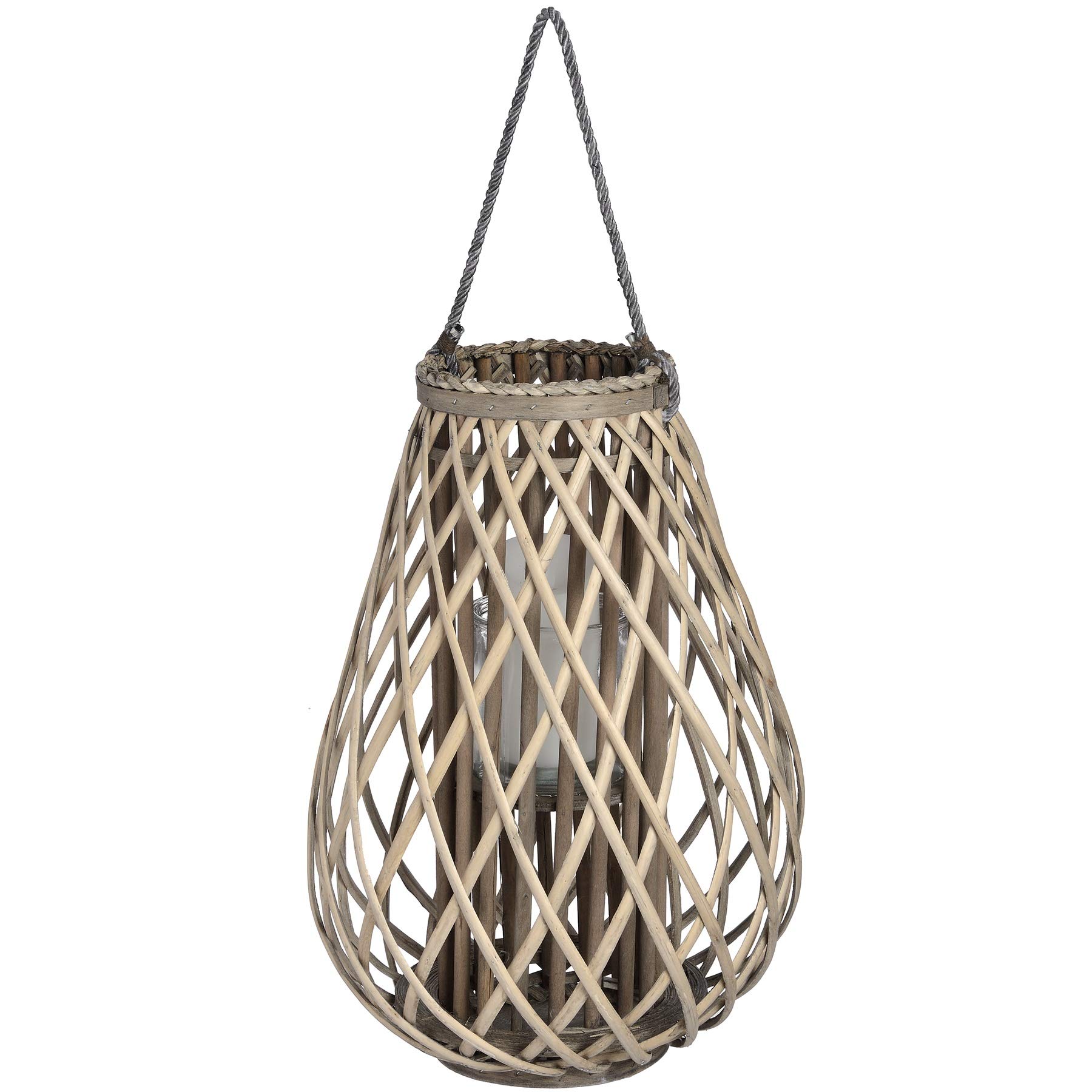 Hill 1975 Large Wicker Bulbous Lantern, Mixed, one