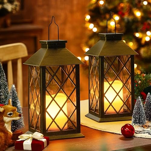 Miniatura 5 de TAKE ME Faroles solares de 14 pulgadas para exteriores, impermeables, grandes y parpadeantes, sin llama, luces de misión para mesa, al aire libre,