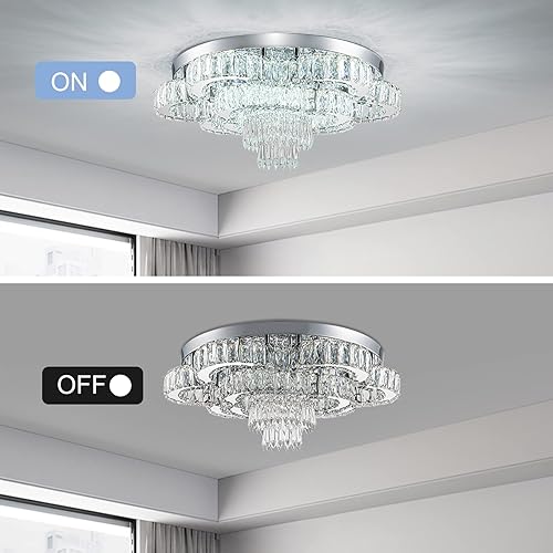 Miniatura 7 de Candelabro de cristal de 21 pulgadas, lámparas de techo LED de montaje empotrado, candelabros de lujo para sala de estar, baño, dormitorio, entrada,