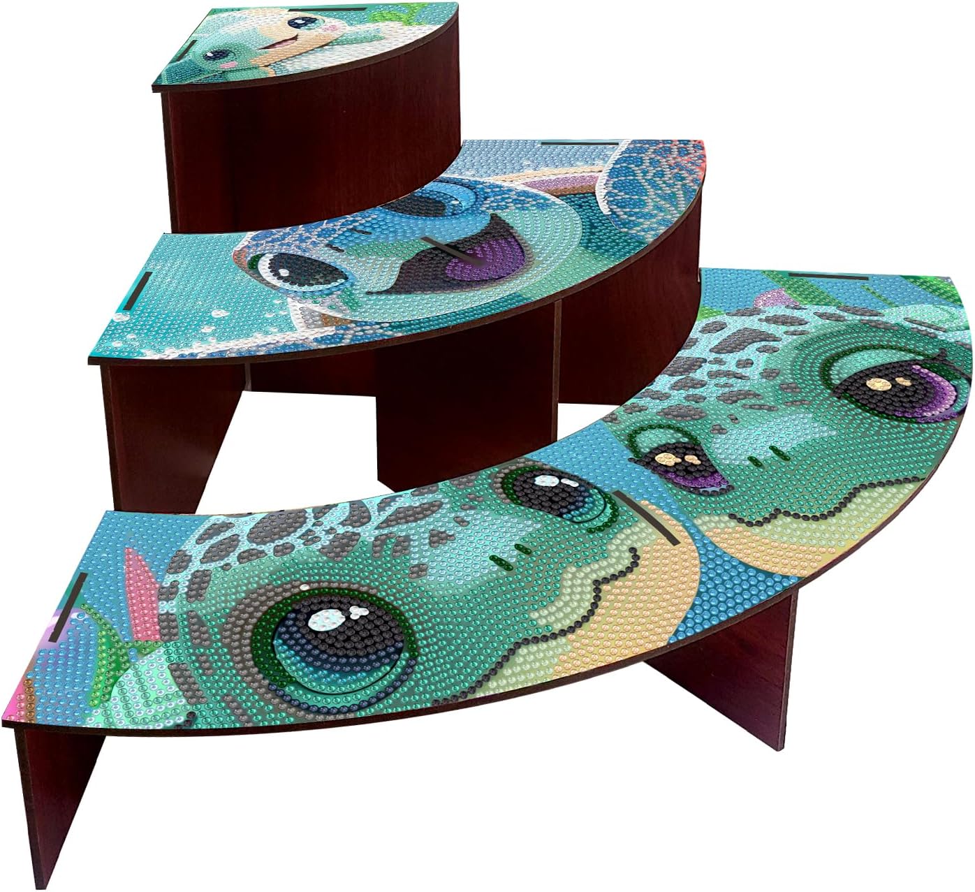 3-Tier Retail Table Display Corner Stand, DIY Diamond Art Painting Countertop Cupcake Display Stand Wooden Corner Home Desktop Decoration Storage-Sea Turtles