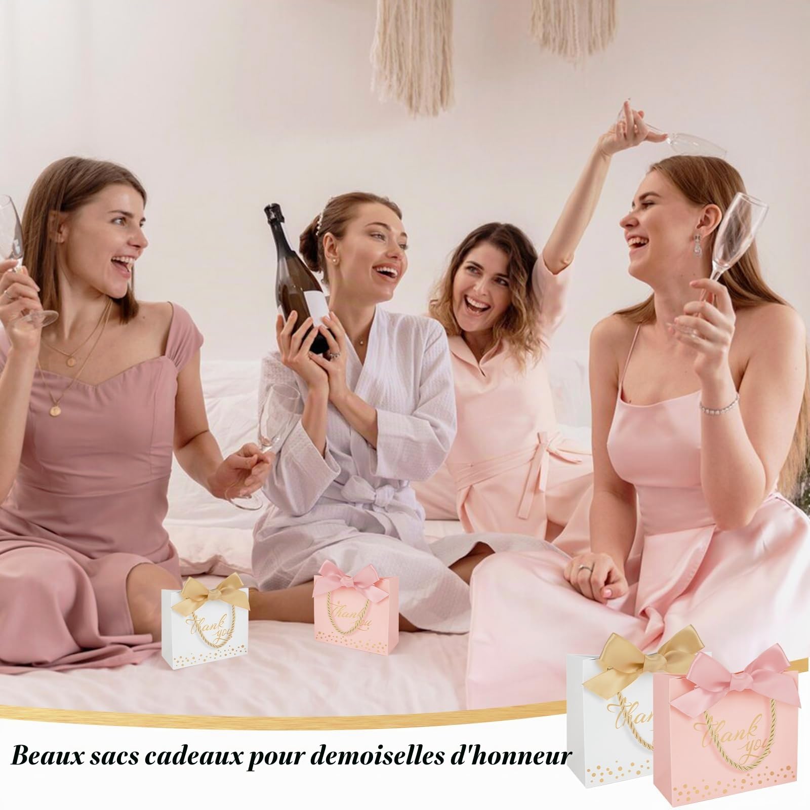 100 Pièce Thank You Sac Cadeau Sachet en Papier avec Poignées et Ruban Doré | Blanc Thank You Pochette Cadeau, Créative Petit Thank You Sacs Cadeaux pour Anniversaire Mariage Baptême Baby Showers Fête
