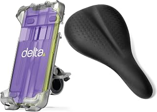 Bicycle Phone Mount and HexAir Racing Peloton Seat Cushion Bundle by Delta Cycle - Bike Phone Mount Handlebar Fits Any Phone Or iPhone Up to 3.5" x 7.8" - Bike Seat Cover with Innovative Hexair Tech