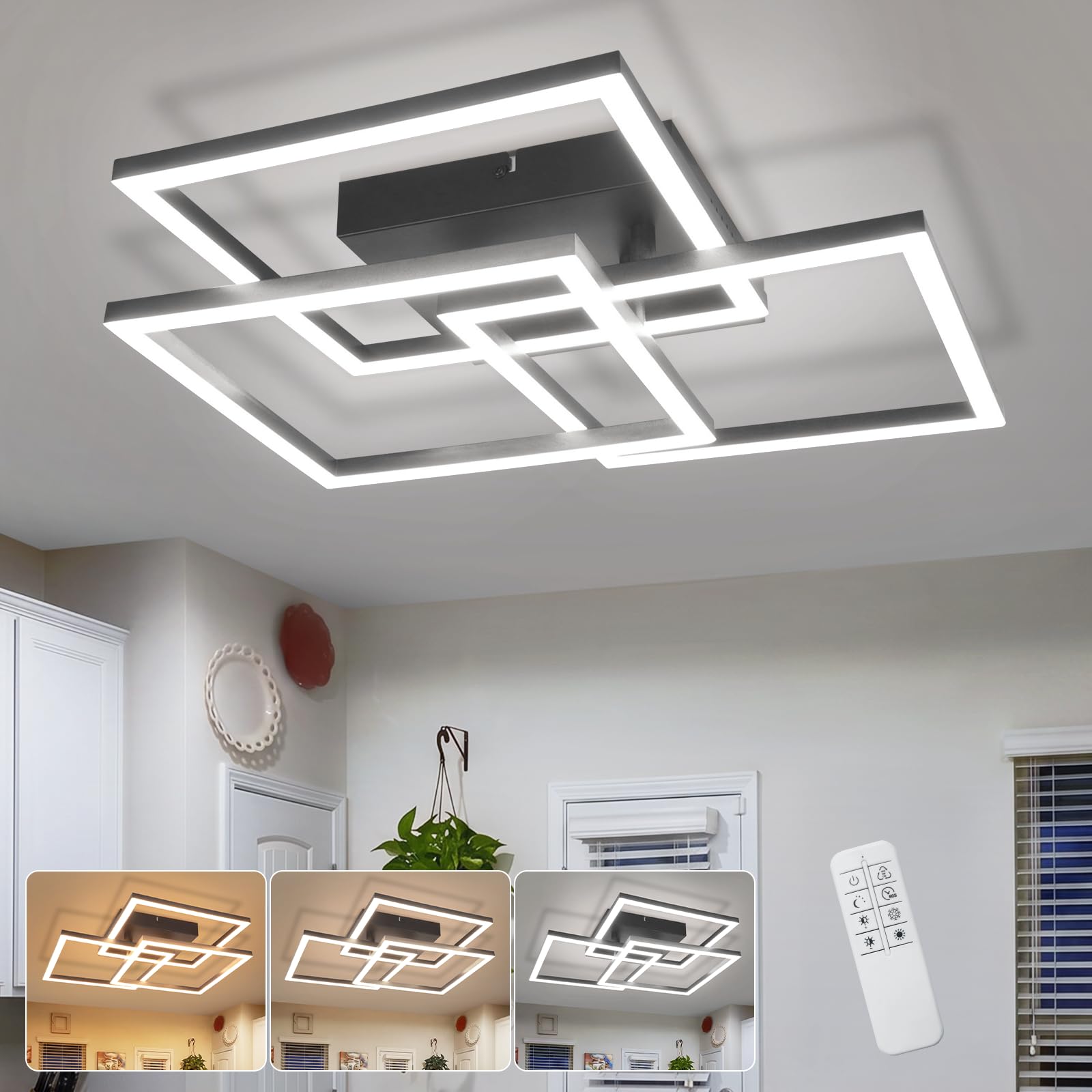 Homefire LED Deckenlampe, 31W Deckenleuchte Wohnzimmer mit Fernbedienung