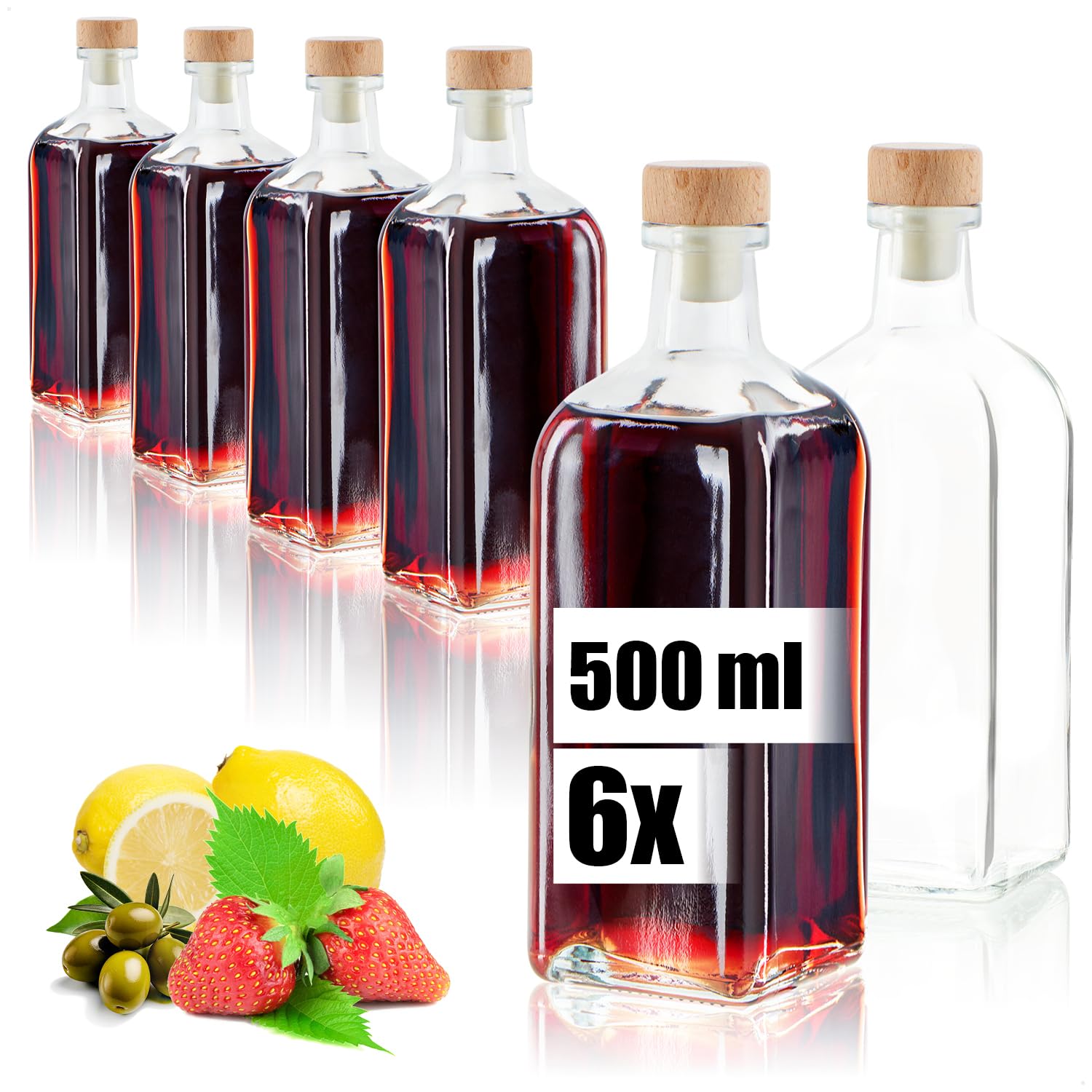 Wilhelm Sell Multi-Color Wilhelm Sell® 6X Glass Bottles 500 Ml With Cork, Empty Containers For Filling With Liquids Like Oil, Vinegar Or Spirits