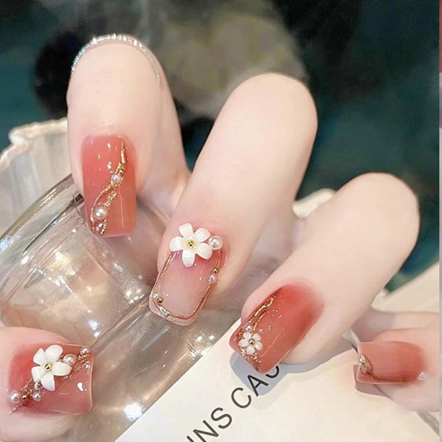 Pearl Fake Nails - Short Square Press on Nails