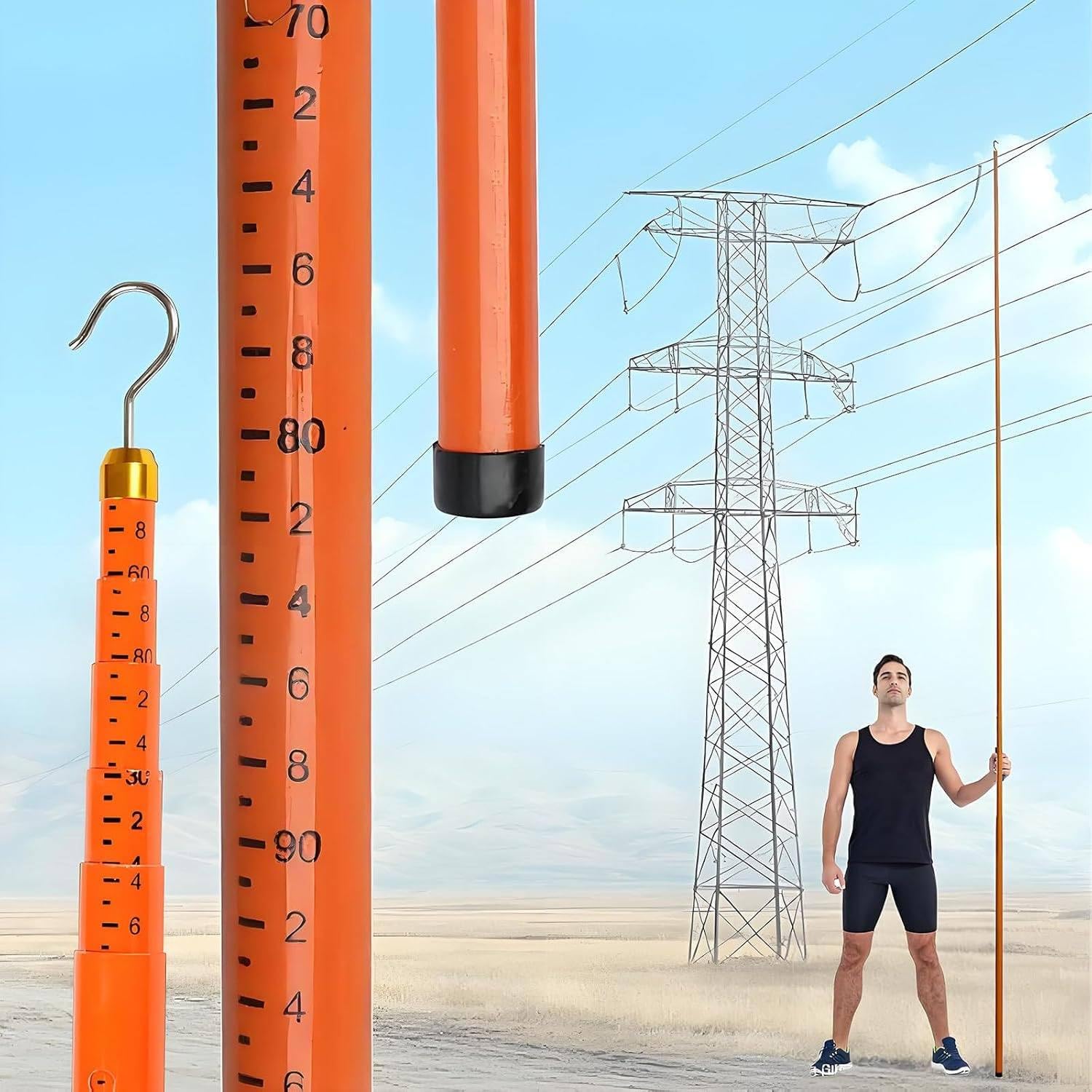 Tige de mesure télescopique en fibre de verre de 6 m contre les risques de ligne
