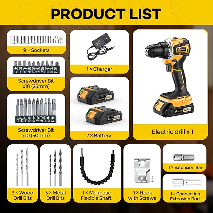 Taladro Inalámbrico AOWEI 20V con 2 Baterías, 40Nm, 21 Velocidades miniatura 5