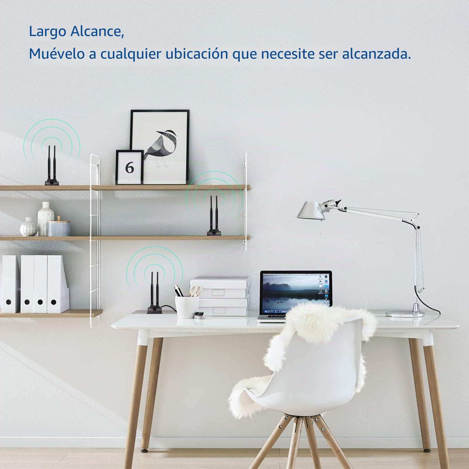 Eightwood Antena WiFi 2.4G/5.8G Antena magnética de Doble frecuencia 6dBi RP-SMA Cable de extensión de 2m Compatible para Tarjeta WiFi WLAN Tarjetas PCI Router inalámbrico Bluetooth Dlink