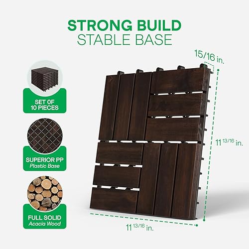 Vista 2 de Idzo Baldosas de Terraza Entrelazadas 9.6 PIES CUADRADOS - 10 PIEZAS Baldosas Impermeables de Madera de Acacia para Patio, Baldosas de Piso