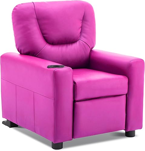 MCombo Silla reclinable infantil con portavasos para niños y niñas, sofá reposabrazos con soporte para tazas para niños pequeños, piel sintética