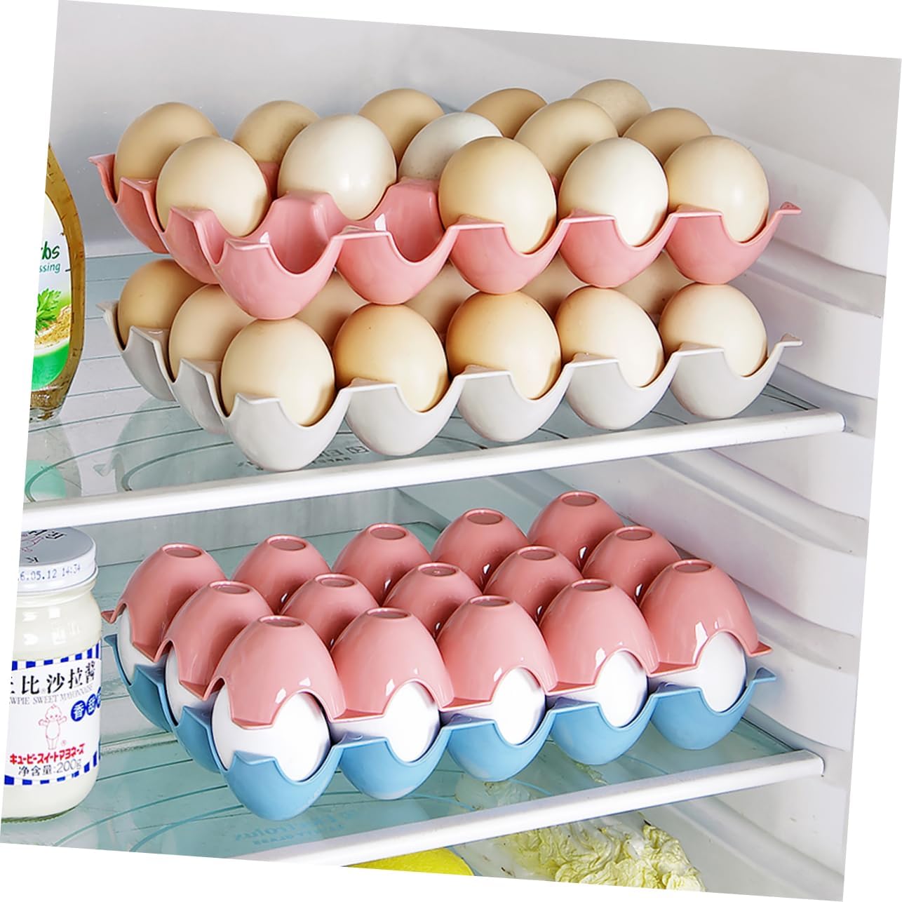 LIFKOME Hotel Quality Ceramic Egg Holder 12 Grids Egg Tray Refrigerator Fridge