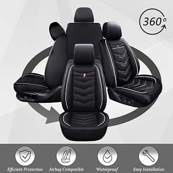 Car Seat Cover for Toyota Camry 2000-2025, Waterproof Durable Compatible Airbag, Premium Leather Seat Protector(5 Seats Standard,Black White)