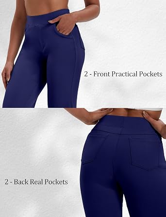 VOOVEEYA Wide Leg Pants for Women, Yoga Pants with Pockets High Waist Casual Straight Dress Pants Petite/Tall/Regular (Capri Navy Blue M)