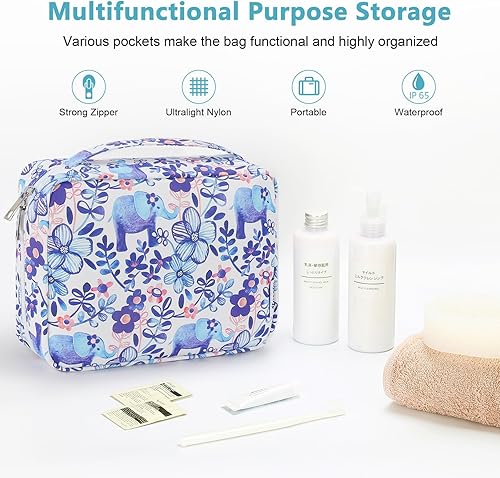 Miniatura 17 de Mossio Neceser colgante con gancho resistente, organizador de viaje grande portátil para maquillaje cosmético para hombres y mujeres Beige,Pájaro