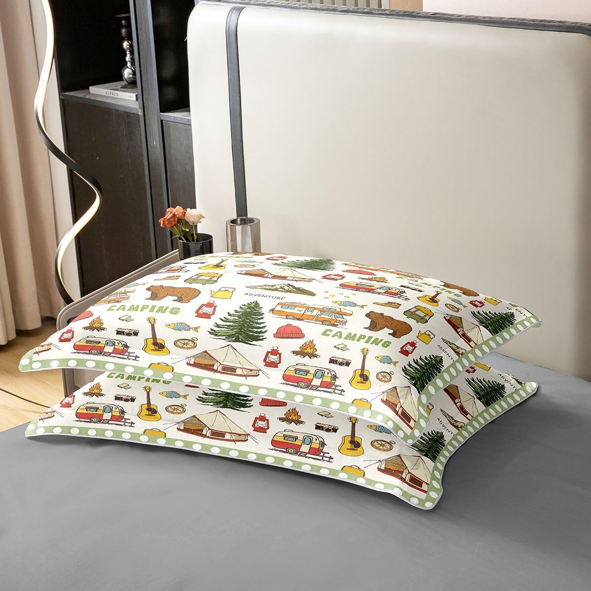 Erosebridal 100% Cotton Camping Bedding Set - Glamping Tent Comforter Cover, Woodland Bear Duvet, Lodge Cabin Cottage Camfire Full Bed Set, Camper Must Haves, Camping Decor