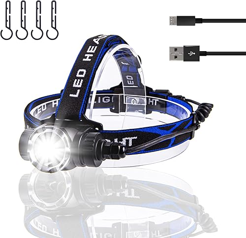 Linterna frontal LED recargable de 1000 lúmenes, súper brillante, diadema ajustable, 5 modos, grado impermeable, para correr, senderismo, camping,