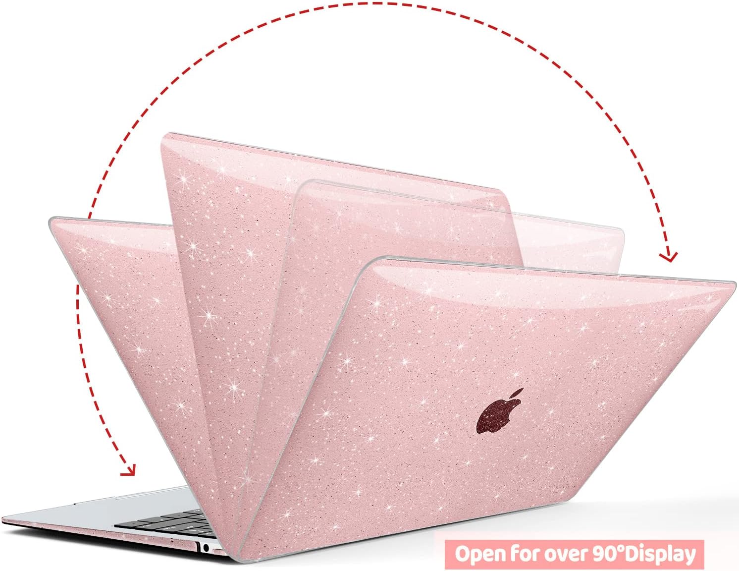 Anban Compatible with MacBook Air 13 inch Case 2022 2021 2020 2019 2018 Release A2337 A2179 A1932 with Touch ID, Glitter Plastic Laptop Hard Shell Case +Keyboard Cover + Screen Protector, Sparkly Pink