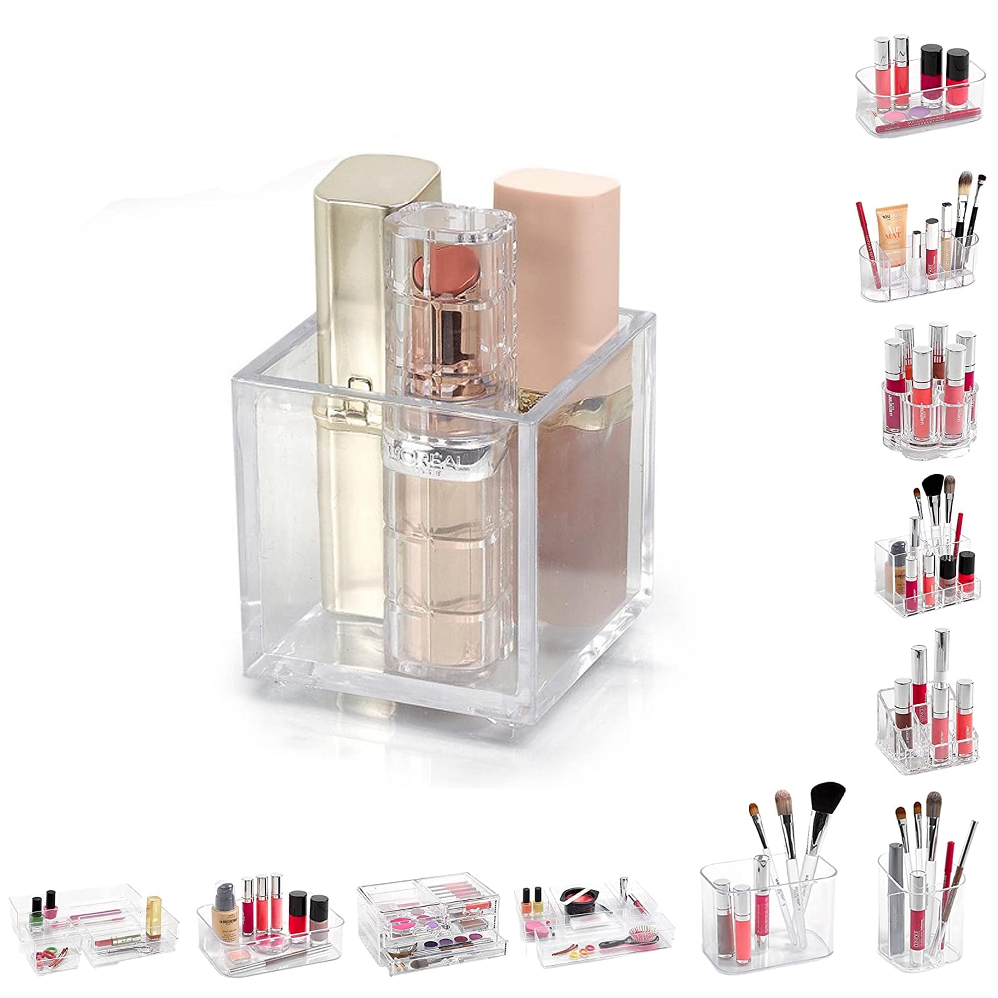 Plastific Clear Acrylic Makeup Organizer Cosmetic Storage For Lipsticks & Brushes Vanity & Bathroom Dresser Organiser (5.5Cm Cube, 1 Compartment)