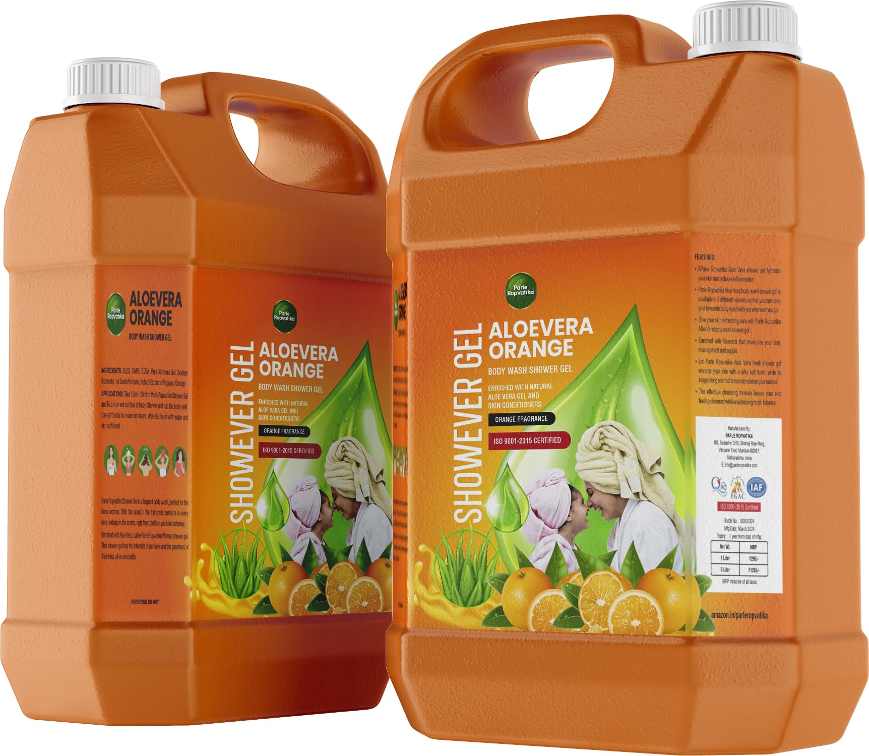 Orange Shower Gel 5 Liter Pack 2 (10 Liter) Body wash with Pure Glycerin (Orange)