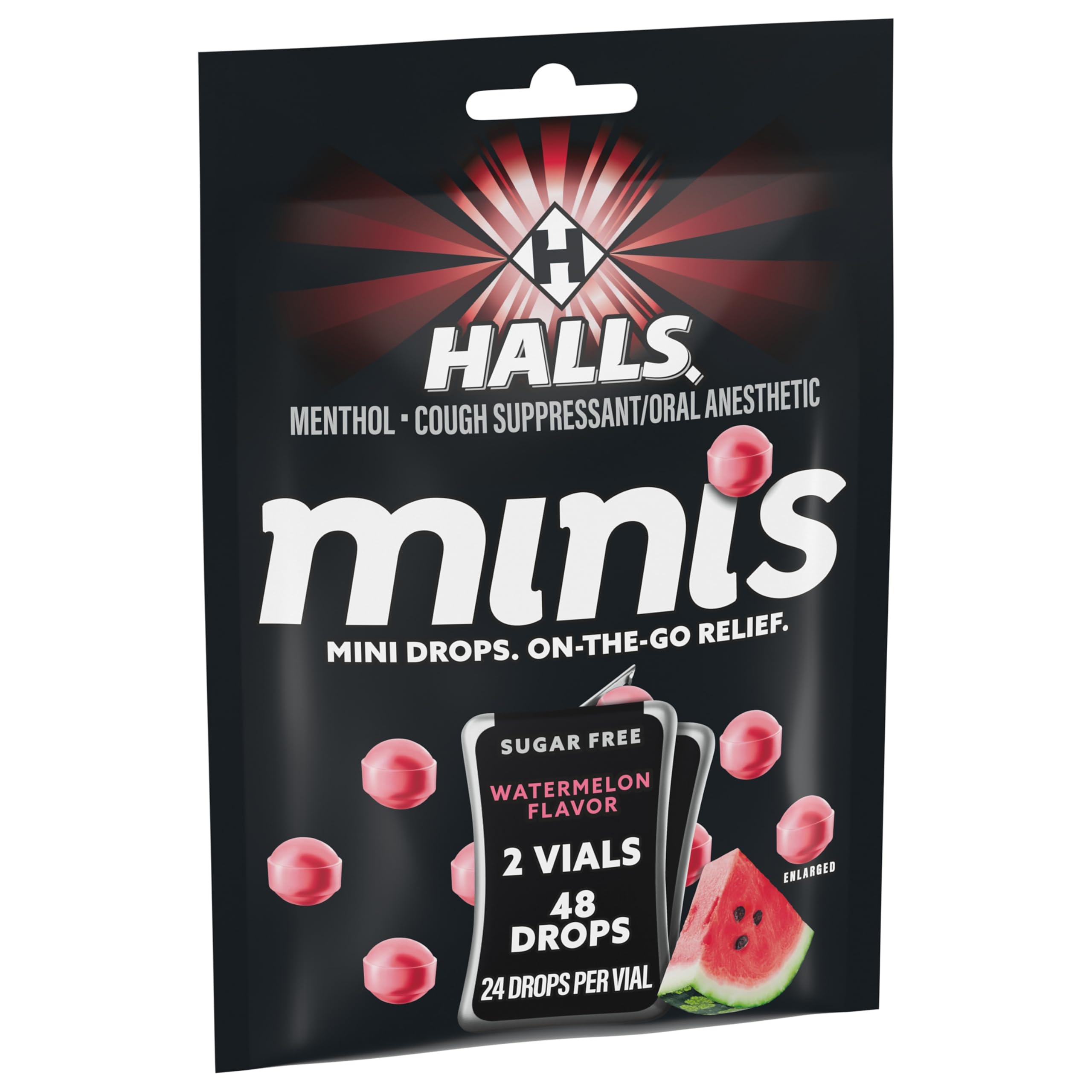 Halls Minis Watermelon Flavor Sugar Free Cough Drops, 48 Drops