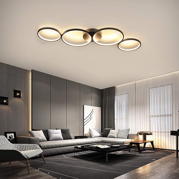 GBLY Moderne led-plafondlamp, 4 lampen, ring-look, 3000 K, warmwit, rond, 37 W, binnen, zwart, woonkamerlamp van aluminium, voor slaapkamer, woonkamer, hal, kantoor, werkkamer, 89 cm photo 2