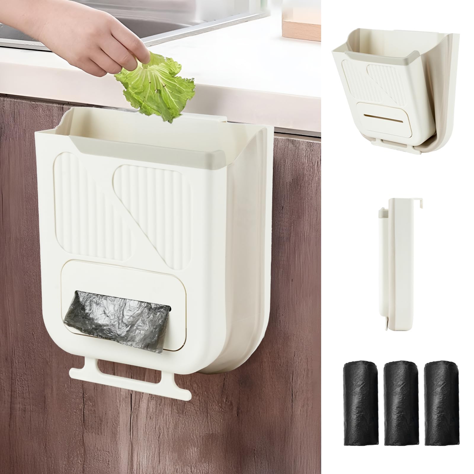 Photo 1 of Collapsible Hanging Trash Can with 60 Garbage Bags for Kitchen, 2.64 Gallon