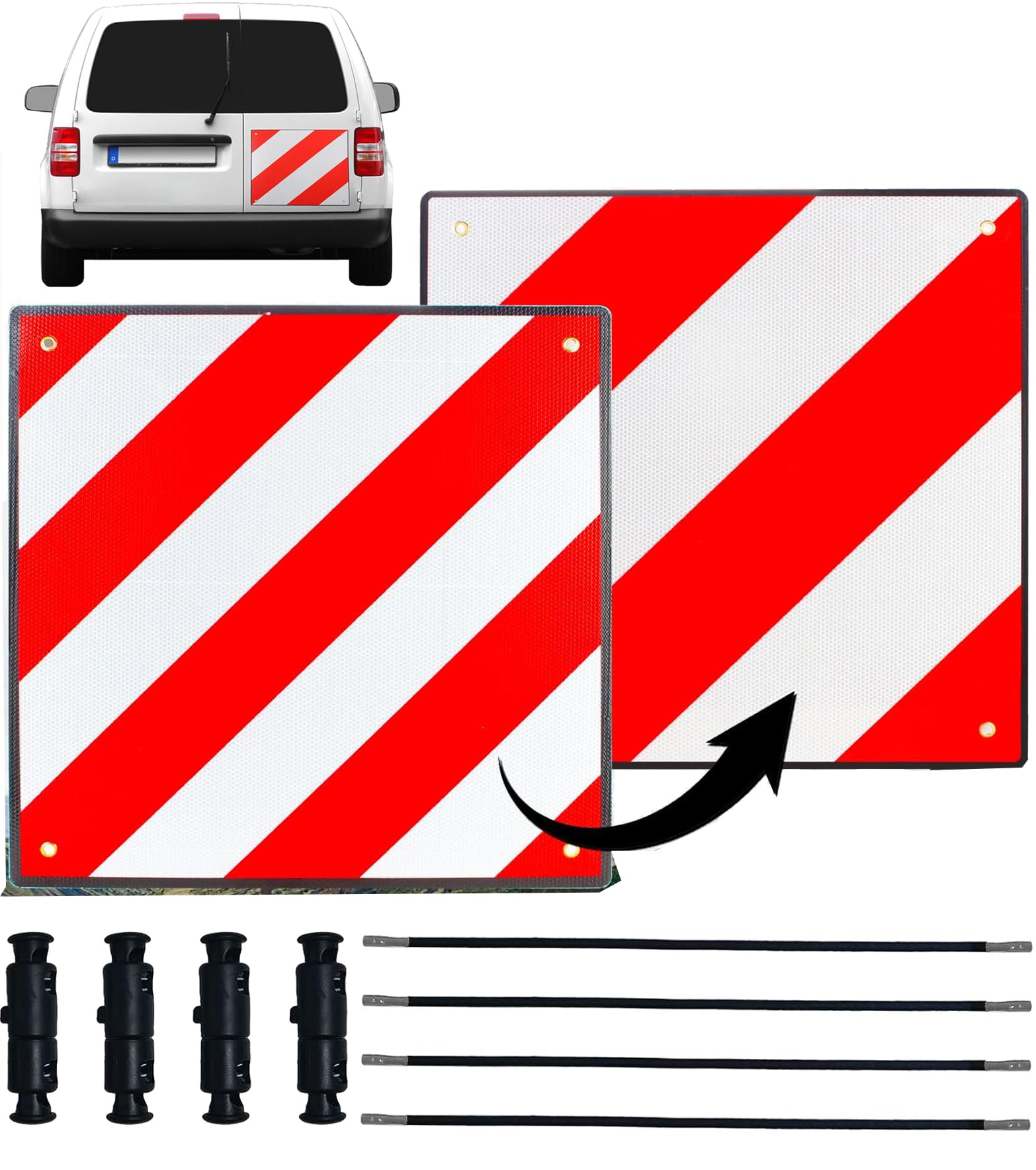 Warntafel für Italien Spanien und Portugal Fahrradträger,3 In 1 Alu Reflektierend Warnschild(50 x 50 cm) mit 4X Spannseile,Zertifizierte für Fahrradträger Heckträger & Auto Wohnmobil
