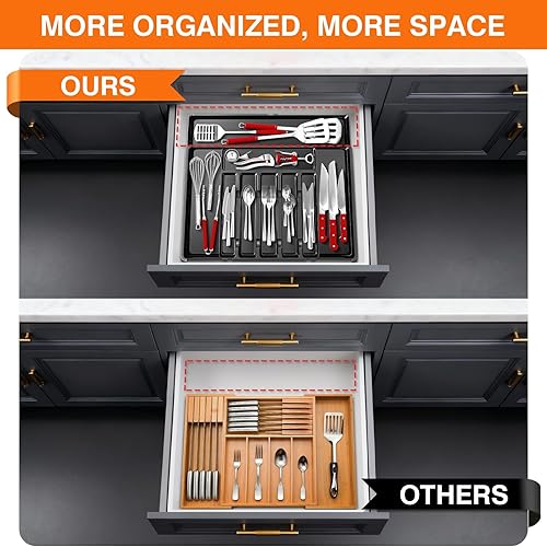 Miniatura 2 de Organizador grande de cubiertos, organizador de cubiertos de cocina expandible sin BPA, organizador de cajones de cubiertos de 9 ranuras con