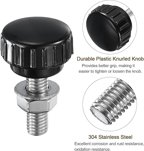 Miniatura 43 de uxcell Juego de 4 perillas moleteadas, tornillos de pulgar con tuercas y arandelas, rosca macho métrica M6 x 1.378 in, cabeza de plástico de 0.984