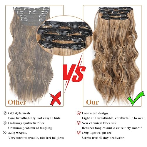 Miniatura 2 de Extensiones con clip, 4 extensiones de cabello castaño oscuro con clip, suaves y sin enredos, extensión ligera de red de encaje que combina