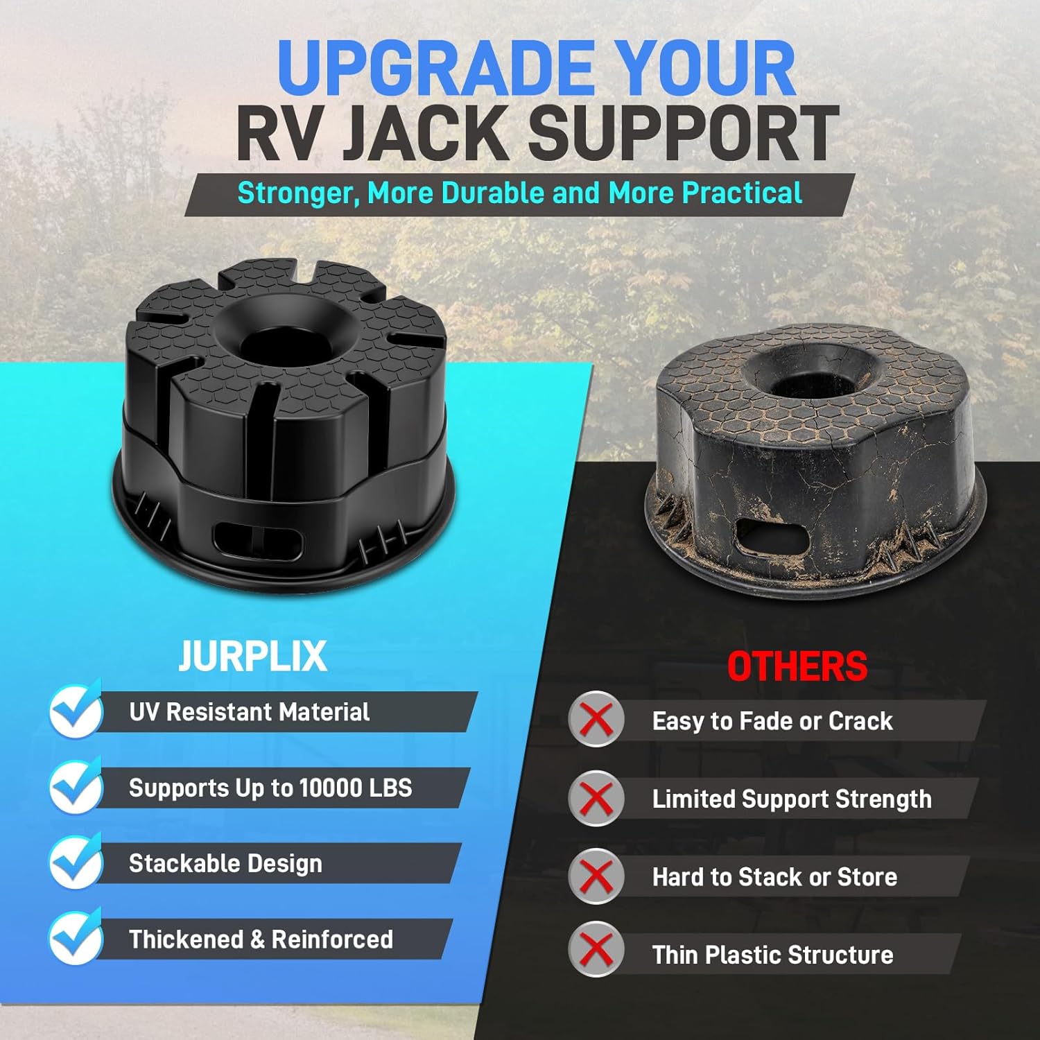 Trailer Jack Block, 6''H RV Leveling Blocks with Bag for Travel Trailer, Camper Stabilizer Blocks Suit for Any Tongue Jack, Post, Foot, 5th Wheels, Round Square or Scissor Stabilizer, 1 Pack