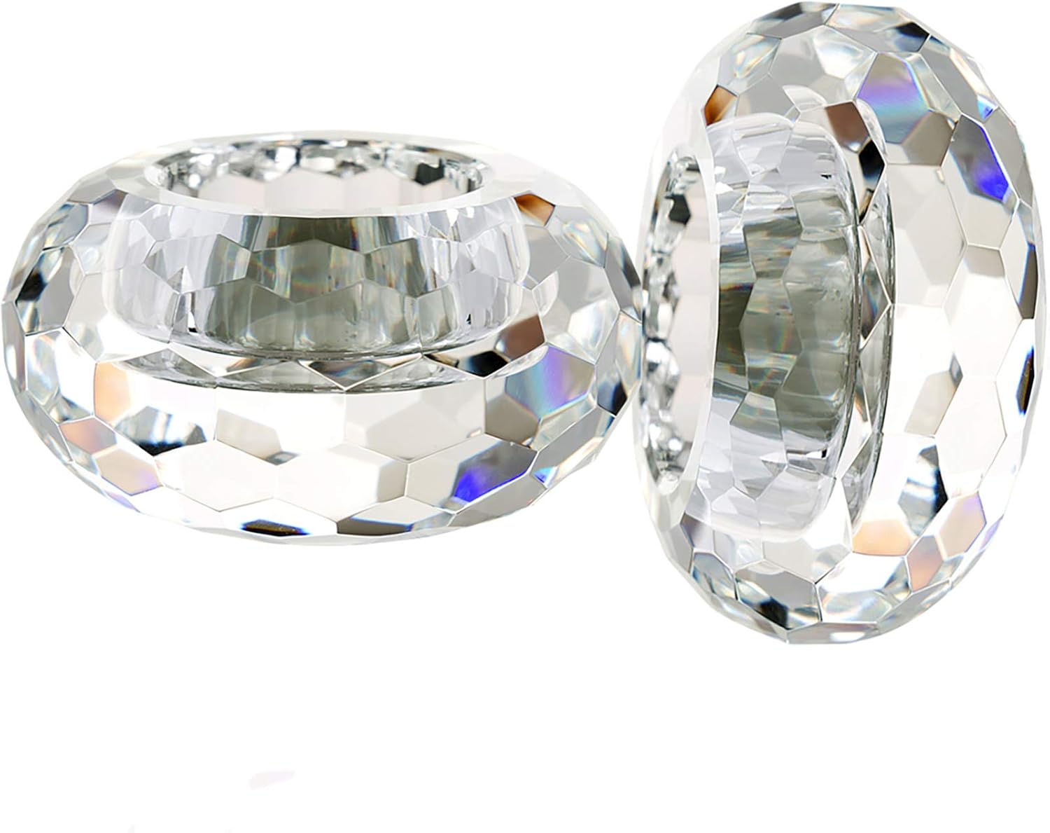 Donoucls Crystal Tealight Candle Holders, Handmade Cut Crystal Candle Holder Banquet Decorations for Home 3.2" Diameter x 1.6" High Set of 2