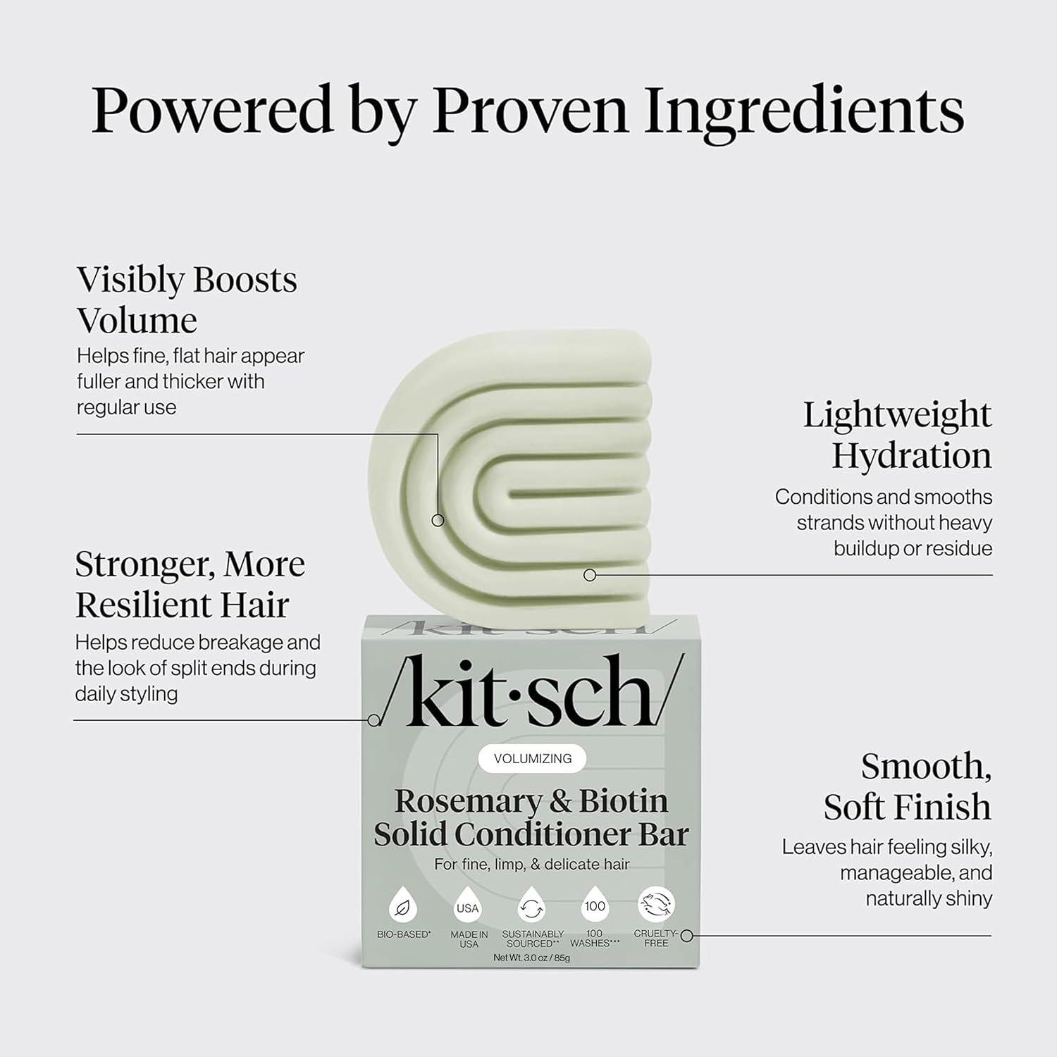 Kitsch Rosemary & Biotin Volumizing Hair Conditioner Bar for Hair Growth & Thickening – Hydrating & Cleansing Hair Conditioner for Women & Men - Paraben, Silicone & Sulfate Free - 3 oz