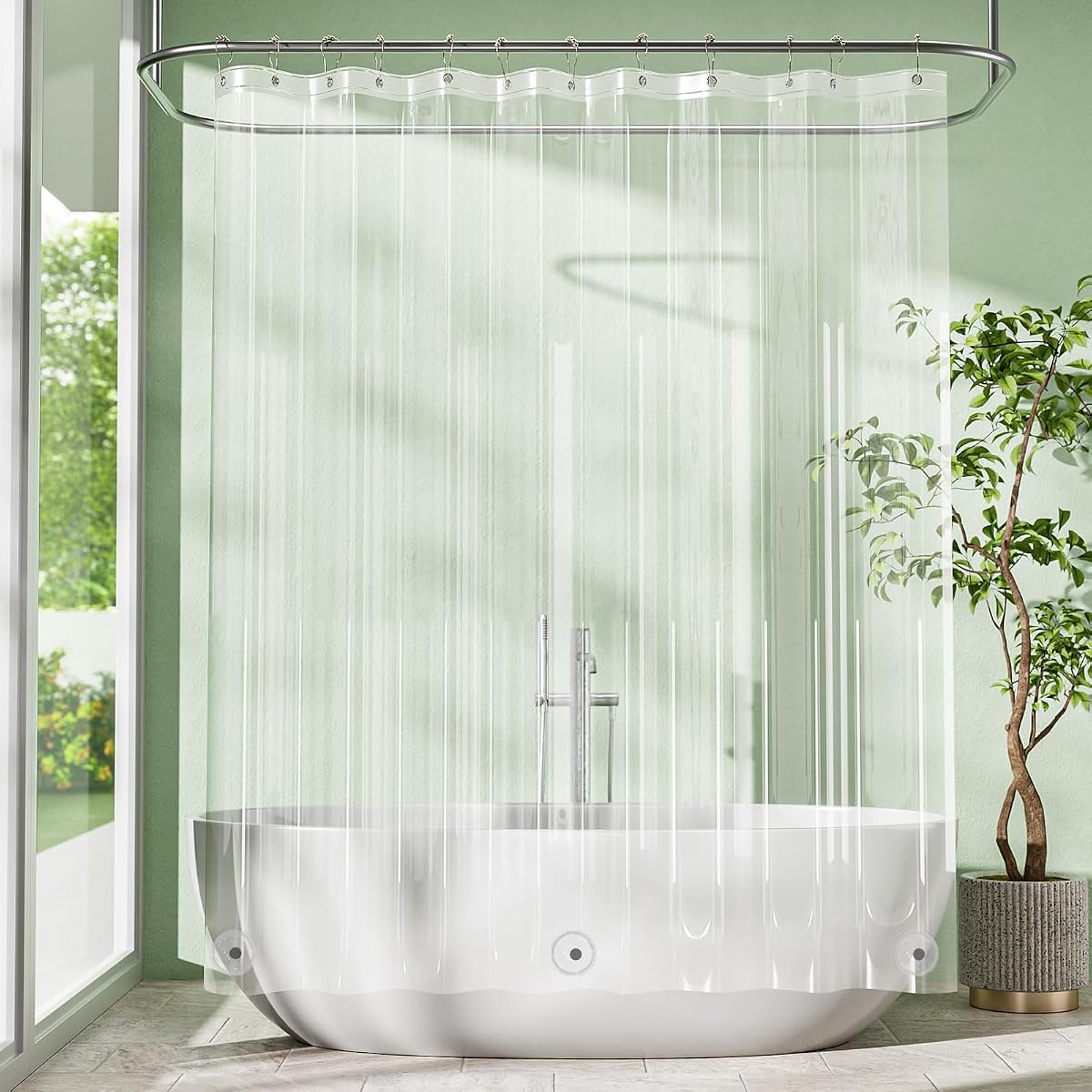 Forro largo para cortina de ducha con imanes, 72 x 78, forro de ducha transparente de plástico PEVA, impermeable, peso medio, forro interior para cortinas de ducha para baño con ojales inoxidables