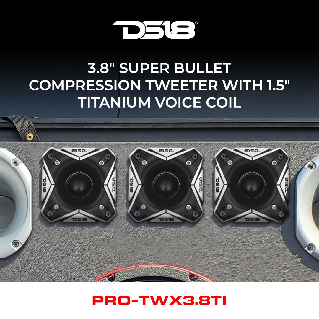 1 DS18 PRO-TWX3Ti Tweeter Super Bullet 9,7 x 9,7 cm, 250 vatios rms 500 vatios máximo, impedancia de 4 ohmios, sensibilidad SPL de 108 db, para Coches, 1 Pieza