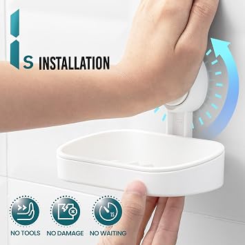 TAILI Suction Soap Dish for Shower, Max Hold 3 KG Shower Soap Holder for Bathroom, Wall Mounted Sponge Tray, Drill-Free, Removable Bathtub Organizer, Waterproof, Plastic Sink Holder Suction Cup, White